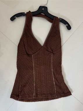 XOXO Brown Textured V-Neck Halter top